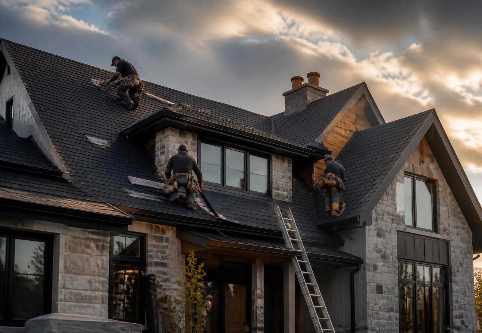 Roofing crew installing architectural shingles on a residential home in Murfreesboro, TN
