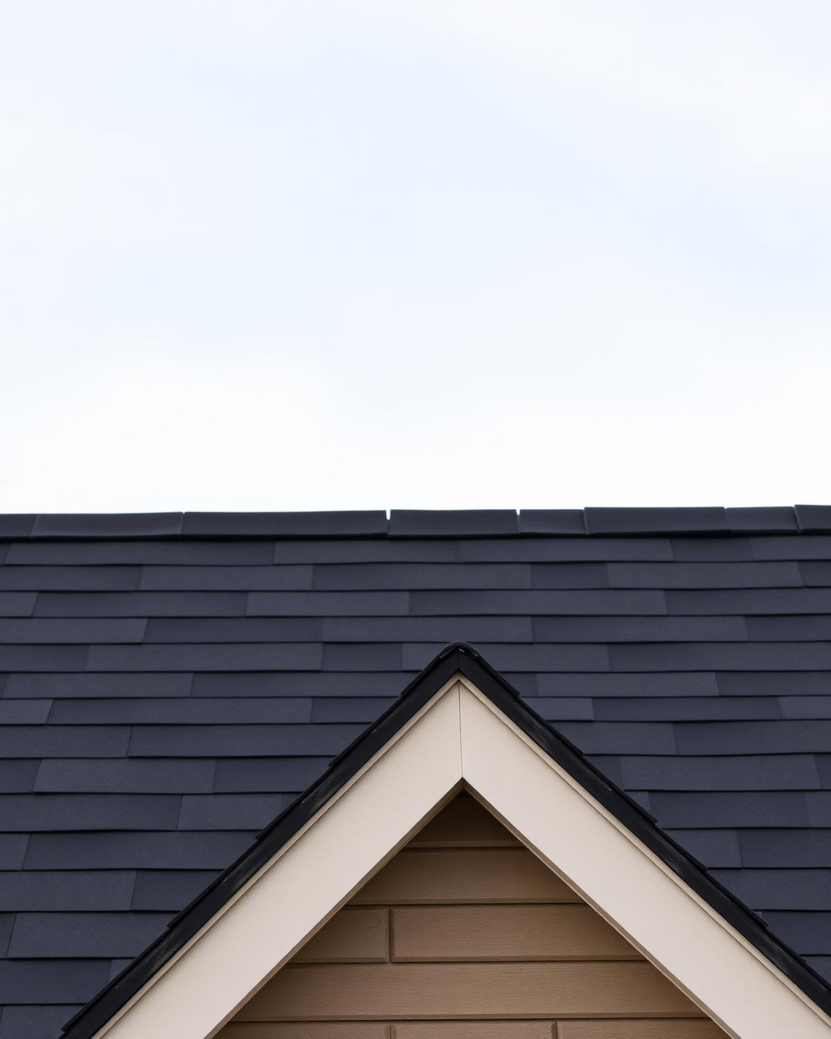 Architectural detail of a new charcoal shingle roof ridge on a Murfreesboro home